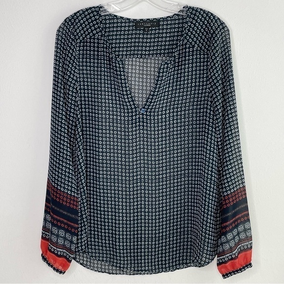 SANCTUARY Boho Print Patterned Semi-Sheer Long Sleeve Blouse Women's Small - Picture 13 of 15